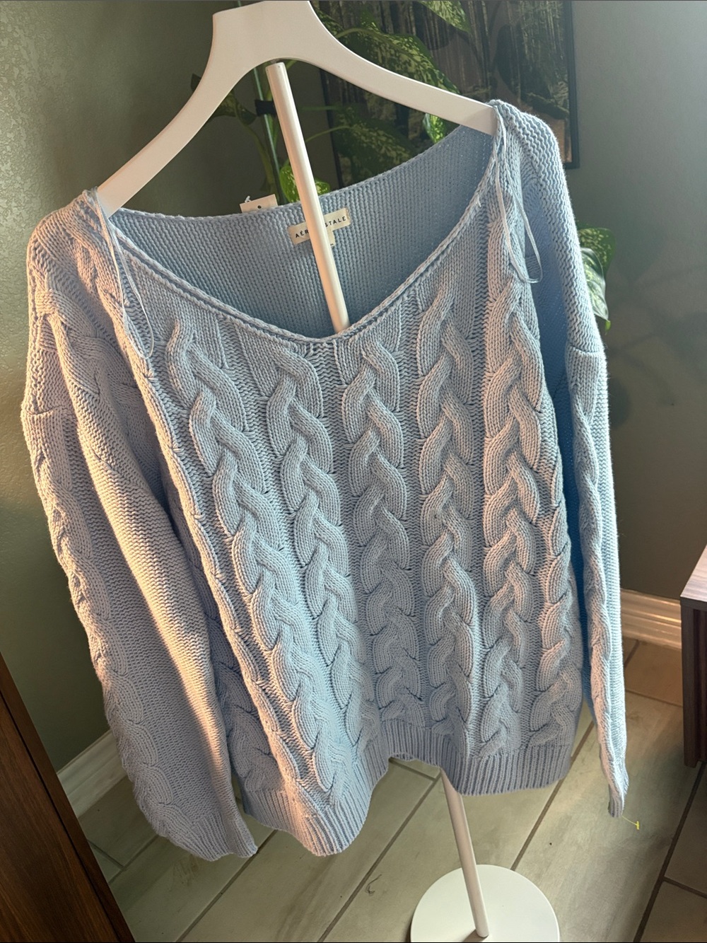 Aeropostale Light Blue Cable-Knit V-Neck Sweater